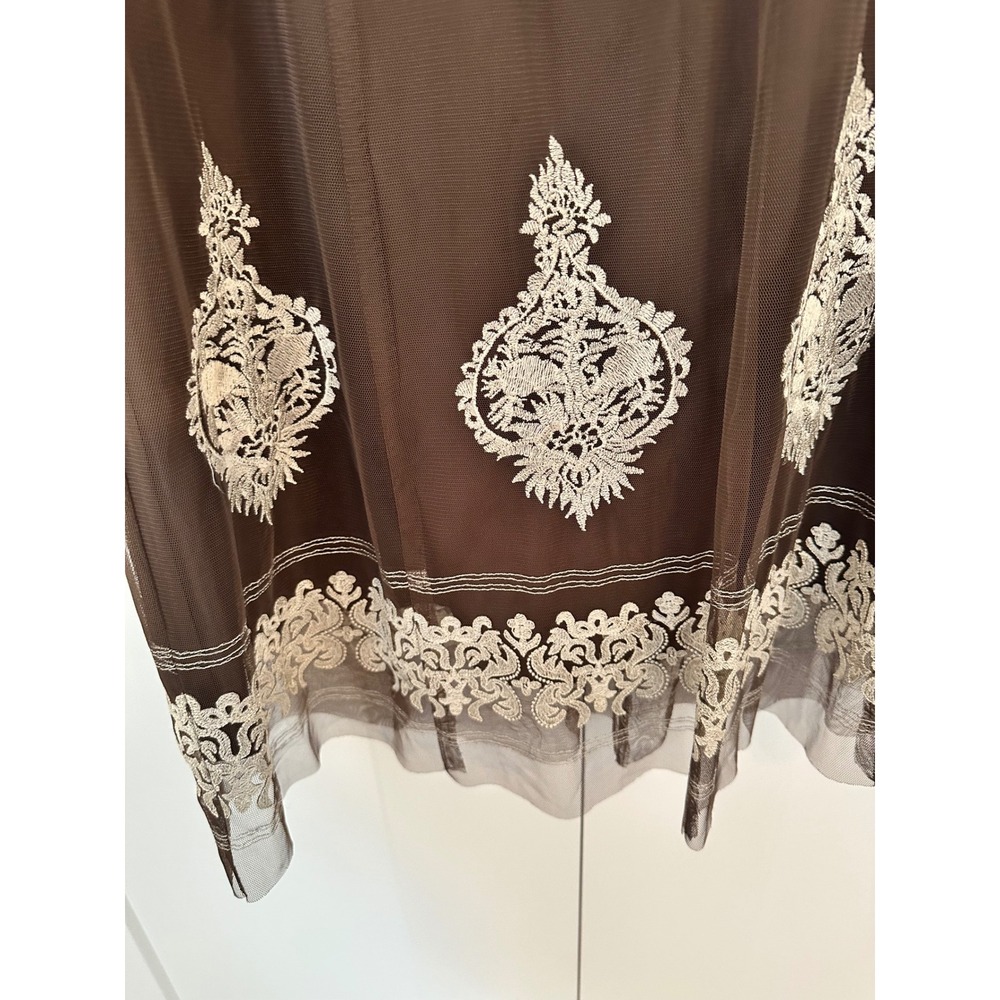 Nygard Collection Brown Mesh Embroidered Midi Skirt Pleated Waist Size 10 - Picture 5 of 8